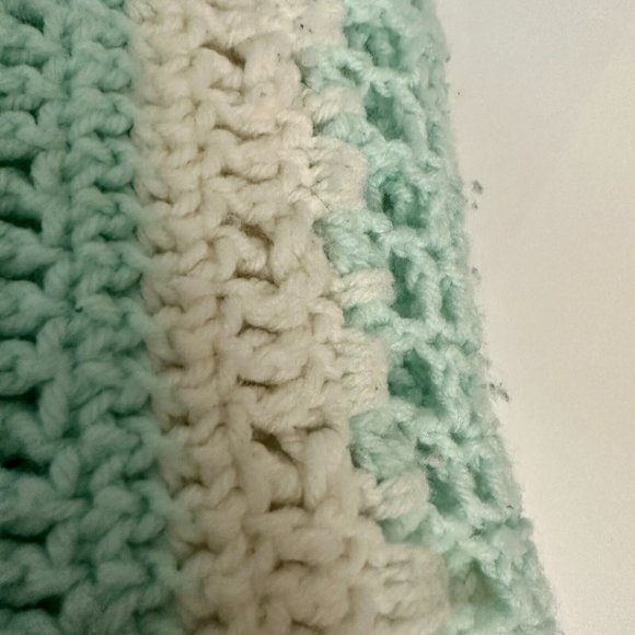 Crochet Afghan Blanket Quilt Mint Green And White Vintage 90 x 62 Inches - Picture 3 of 6